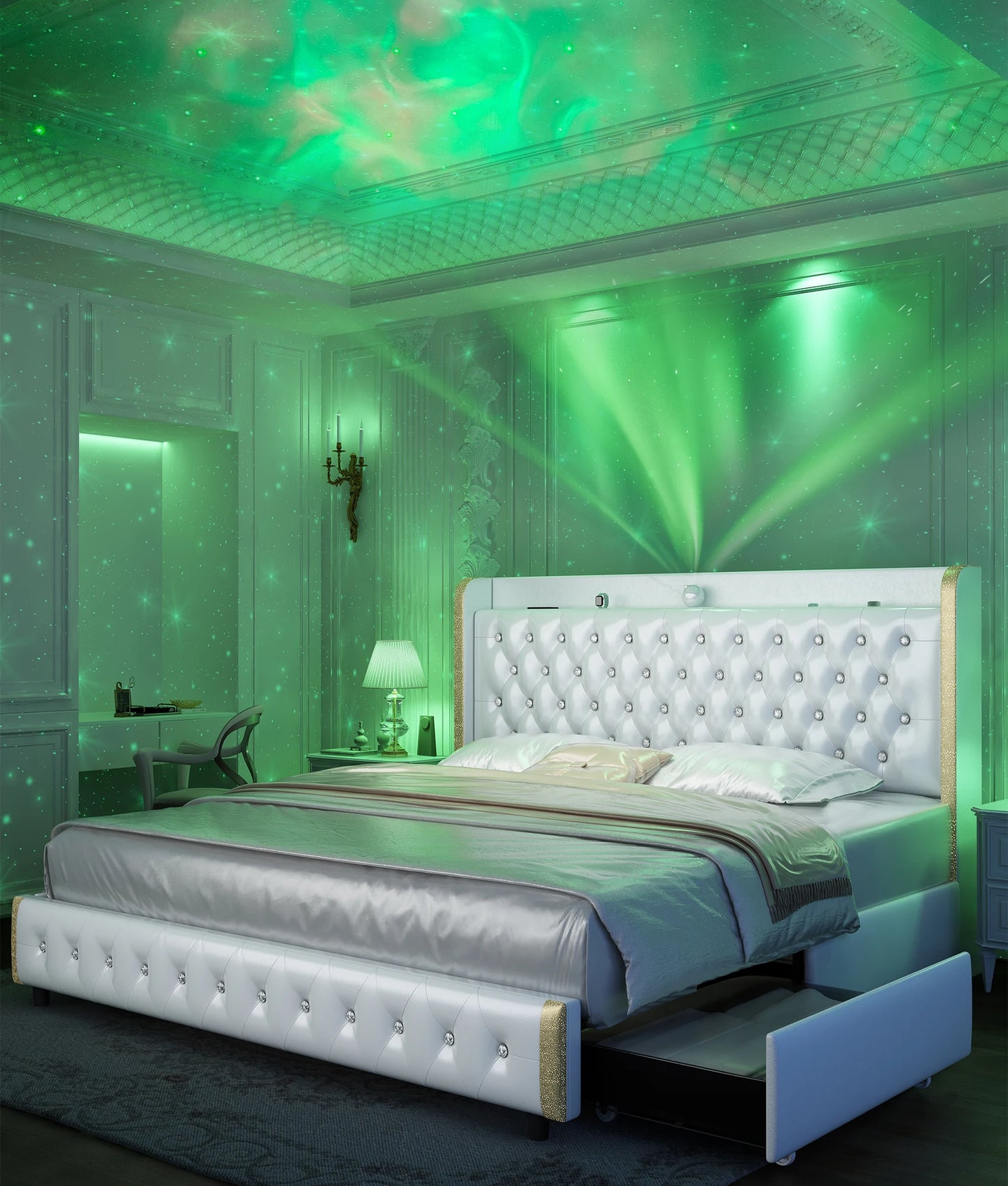 GEGOFORU Queen LED Bed Frame With Galaxy Projector Bluetooth