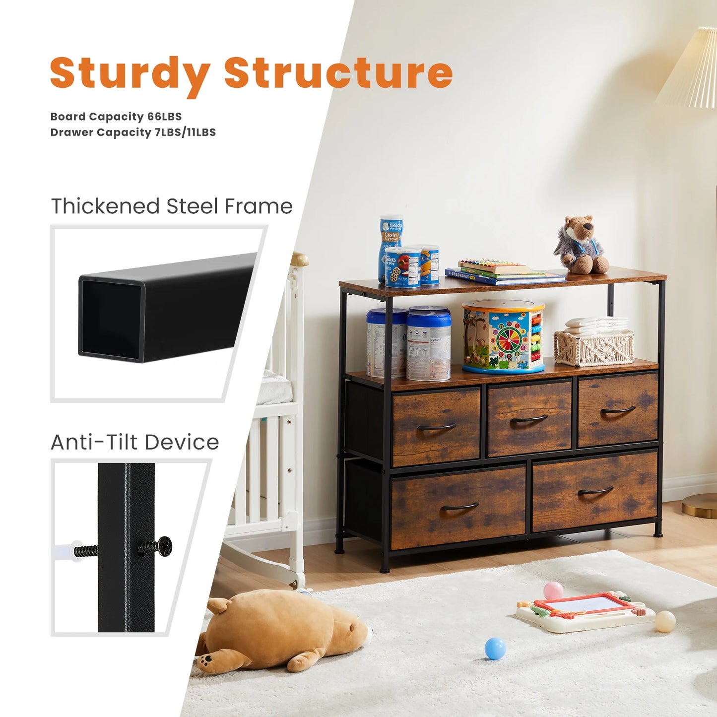 JHK 5 Drawer TV Stand Shoe Cabinet Storage
