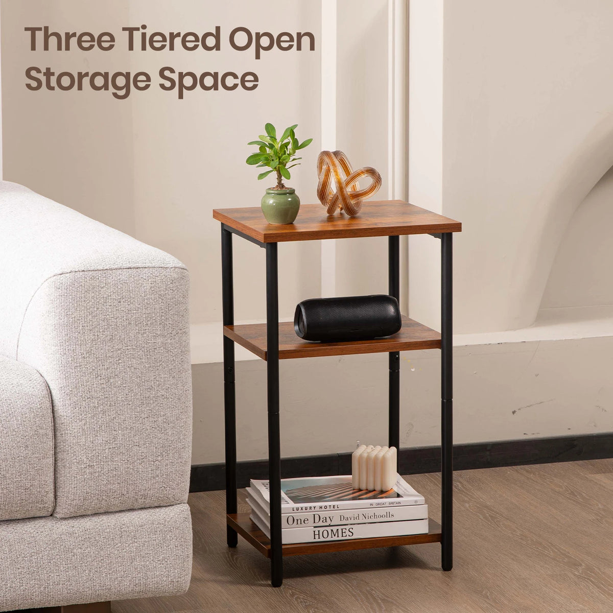 JHK Modern Metal End Table with Adjustable Feet
