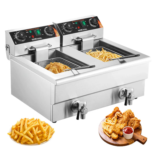 SucceBuy Dual Tank Electric Deep Fryer For Commercial Use