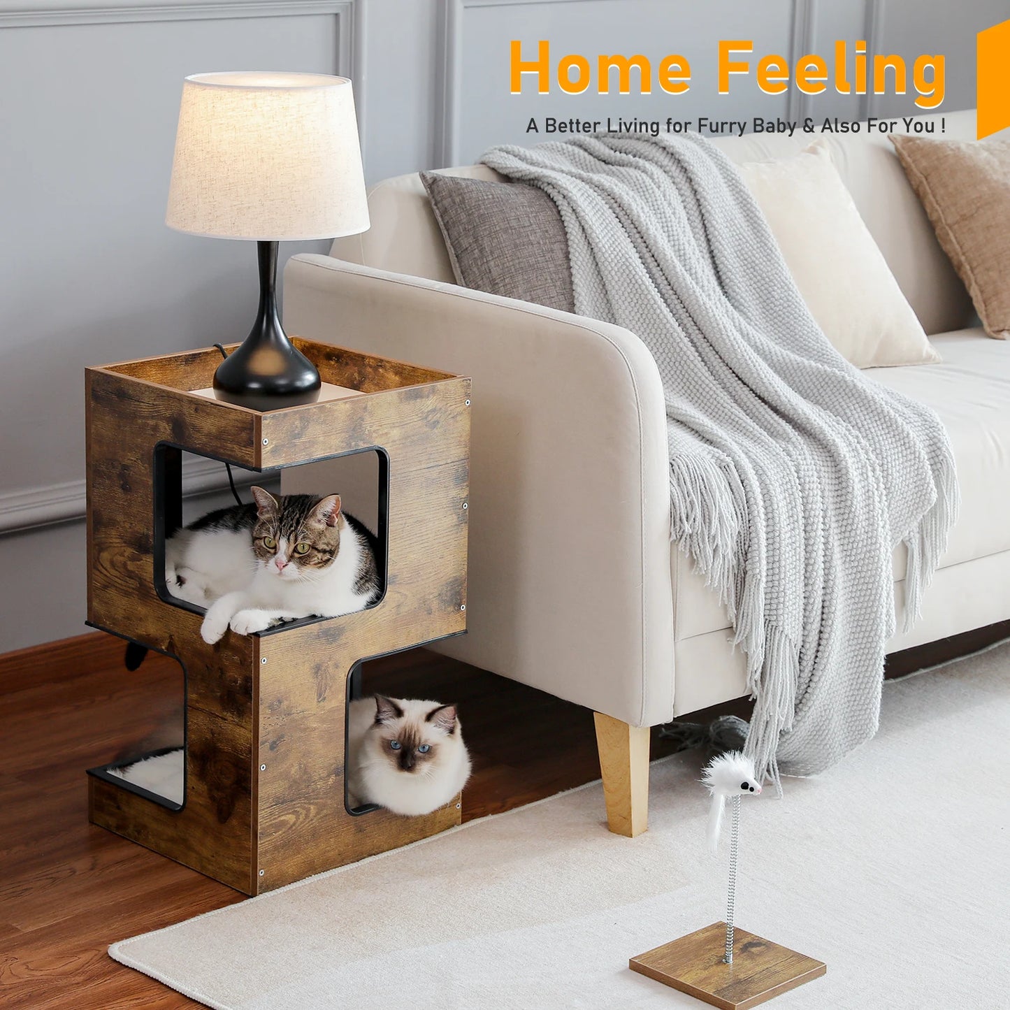 PAWZ Road Wood Cat Condo Tree With Scratching Pad