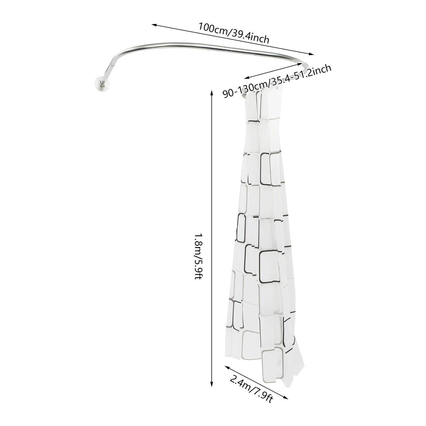 U Shape Retractable Shower Curtain Rod For Bathroom