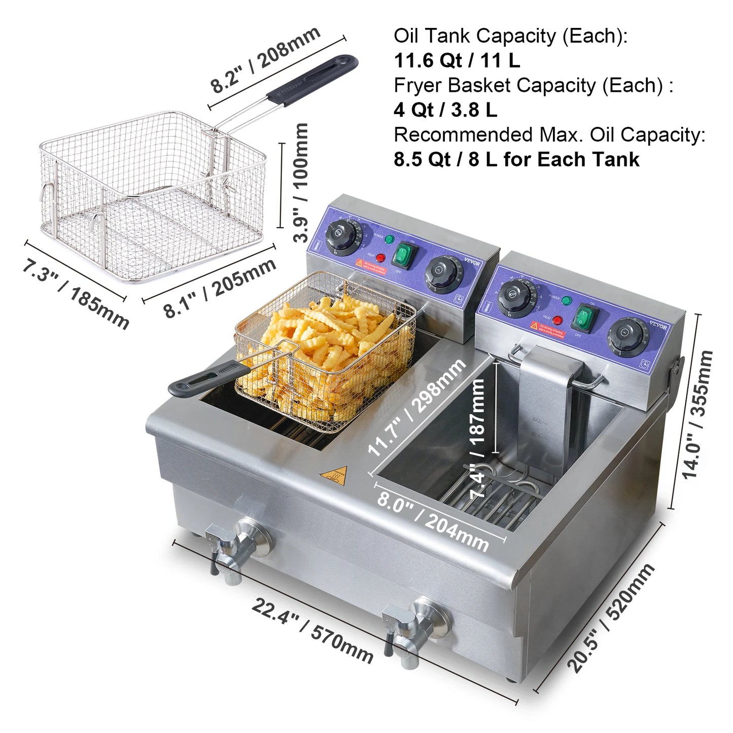 SucceBuy Dual Tank Electric Deep Fryer For Commercial Use