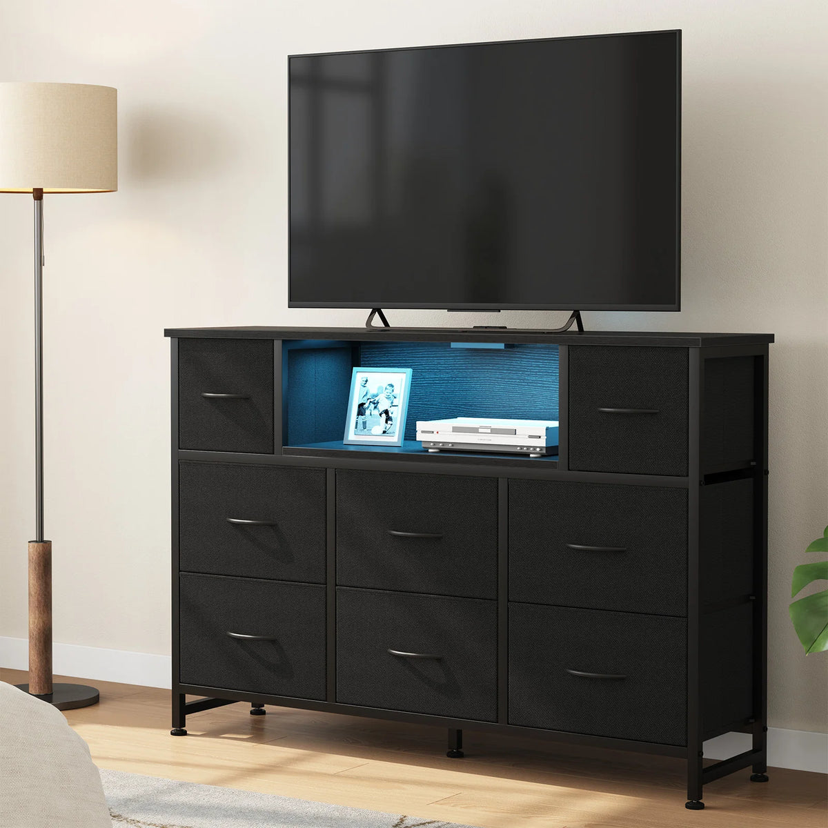 JHK LED TV Stand With Drawers And Charging Station