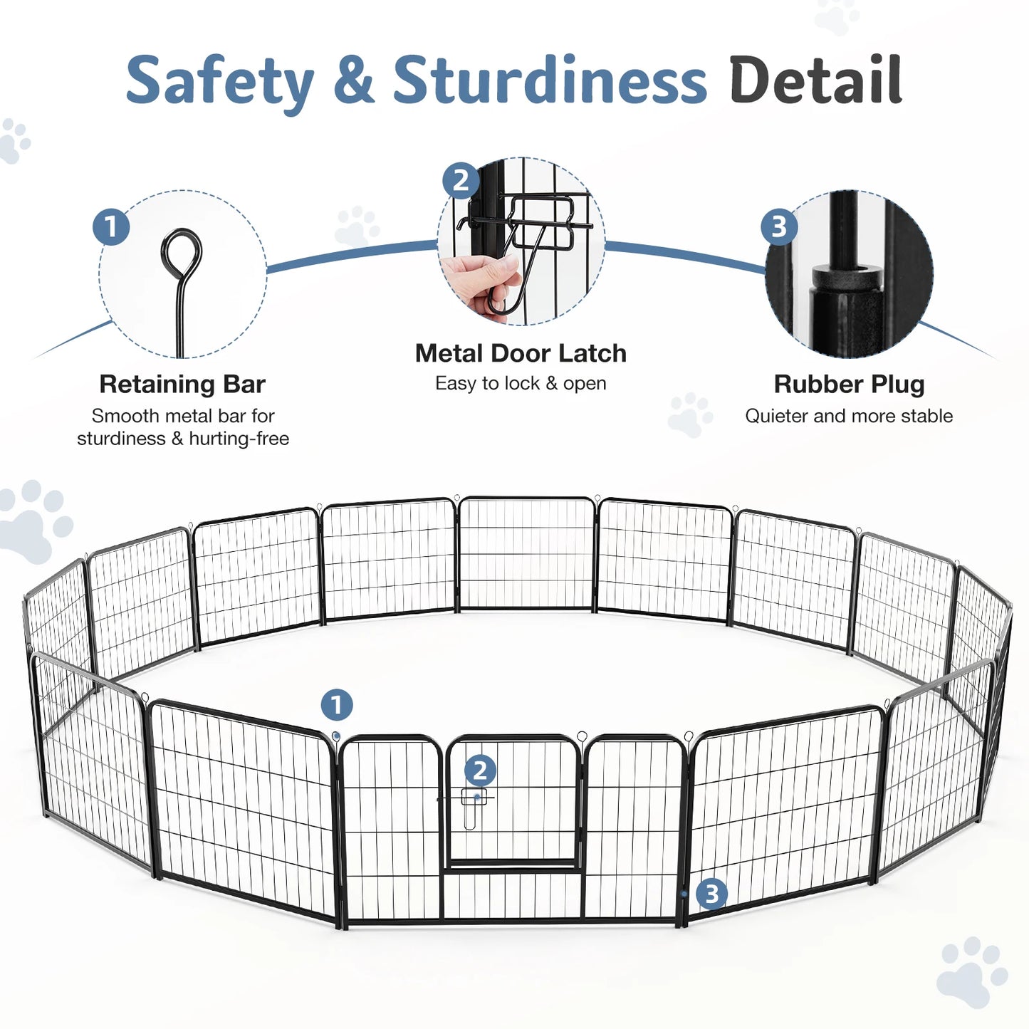 JHK 16 Panel Dog Playpen Metal Fence Indoor Outdoor Use