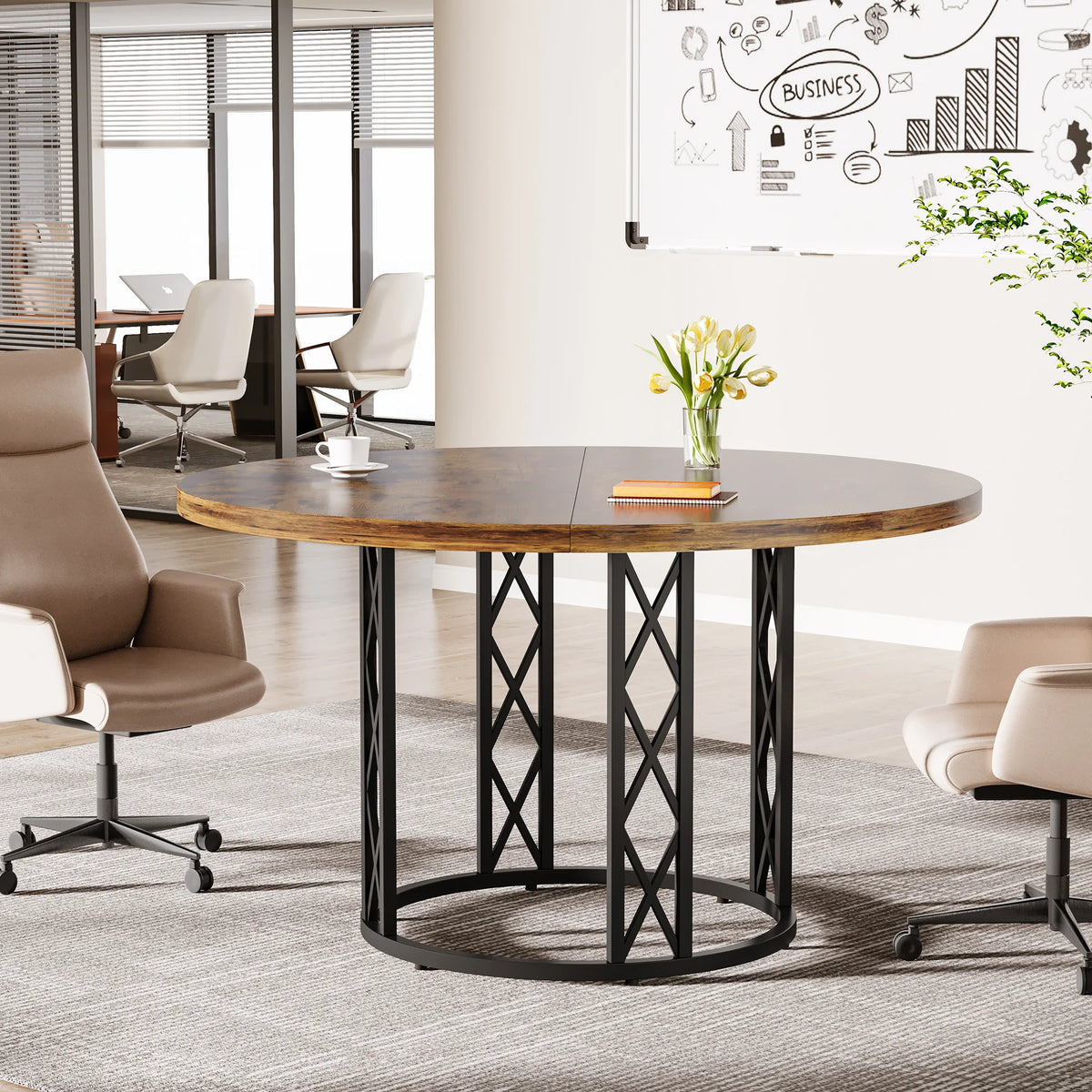 Tribesigns 46 Inch Round Dining Table With Metal Base