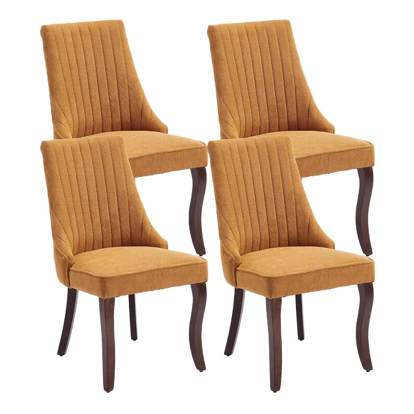 Linen Tufted Dining Chair Set With Wood Legs