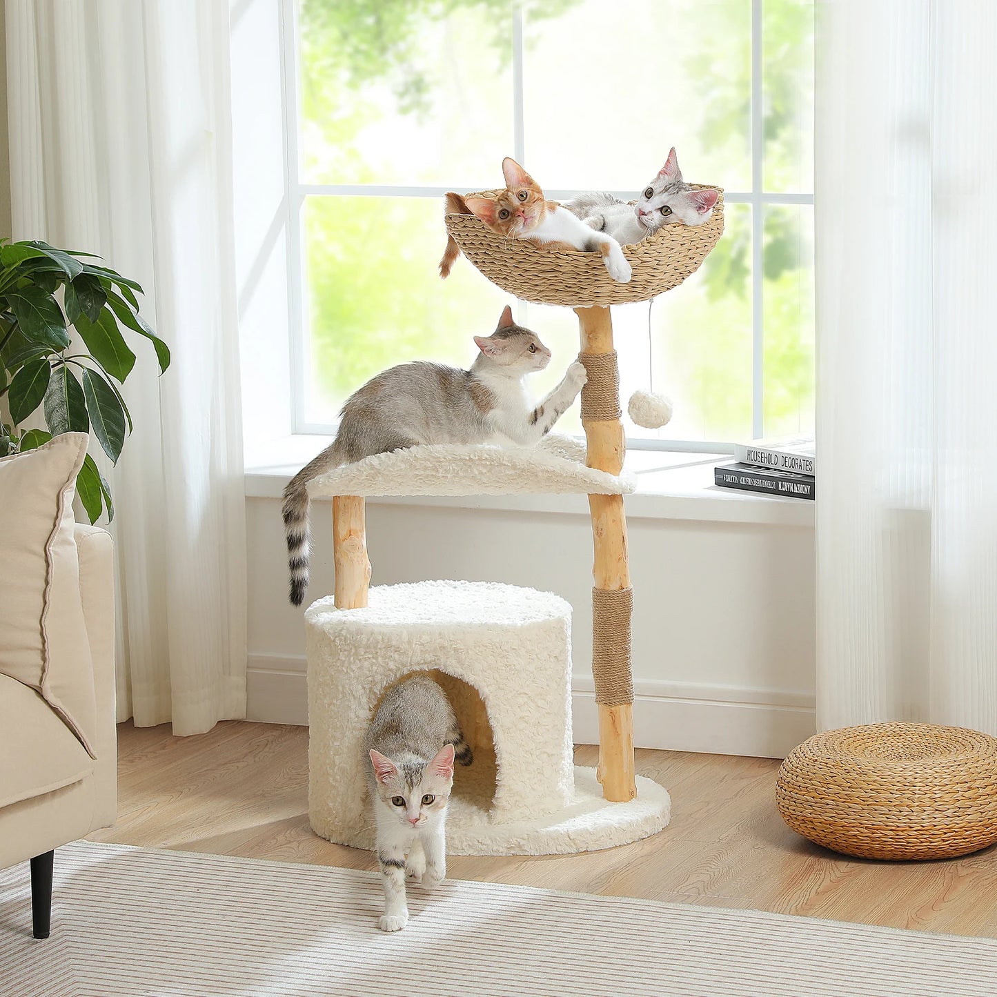 PAWZ Road Modern Cat Tree Tower With Natural Wood Scratching
