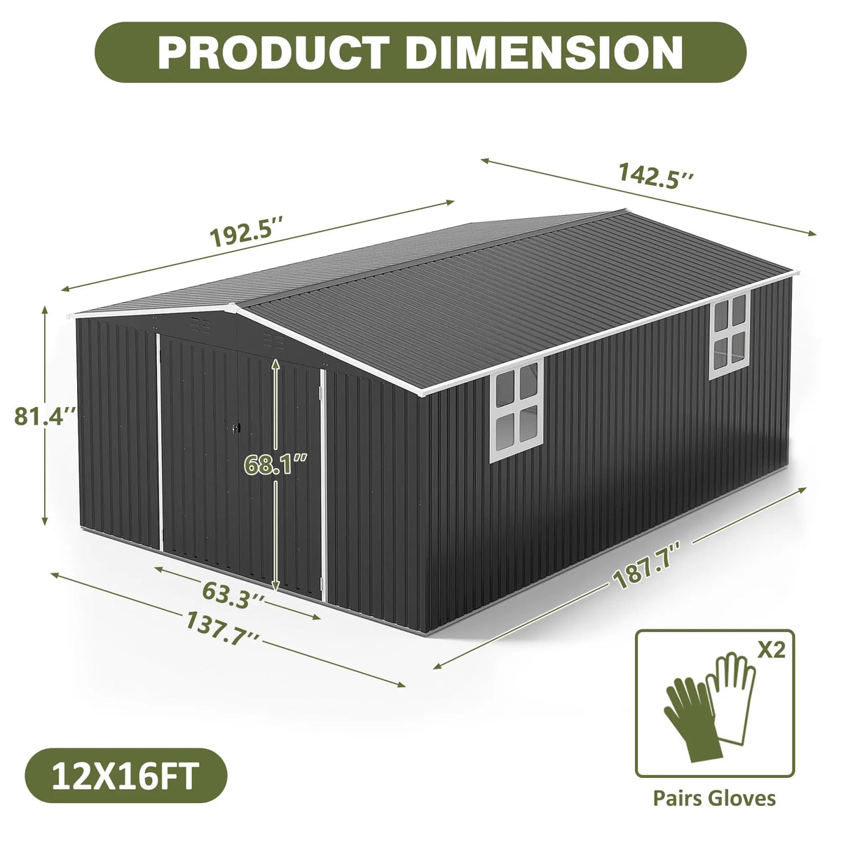 VIWAT Metal Outdoor Storage Shed With Lockable Door