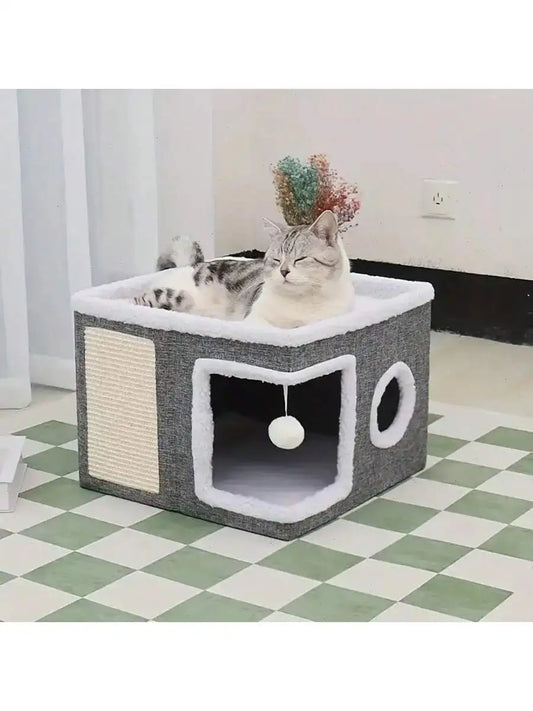 3 In 1 Cat House With Bed Tunnel Scratching Board