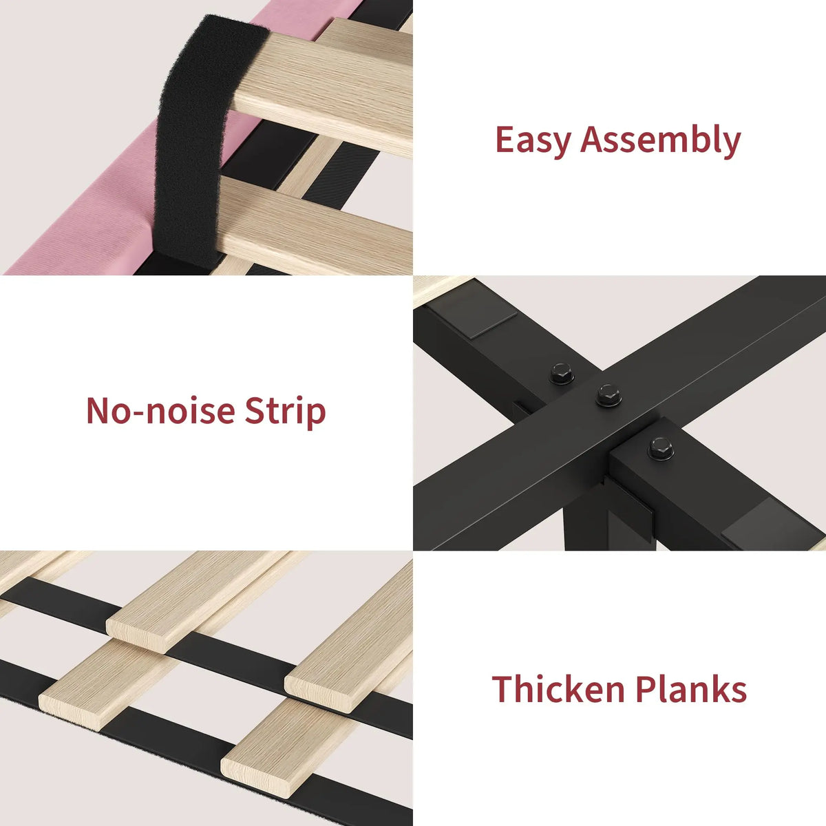 HiMISS Upholstered Platform Bed Frame With Wood Slats