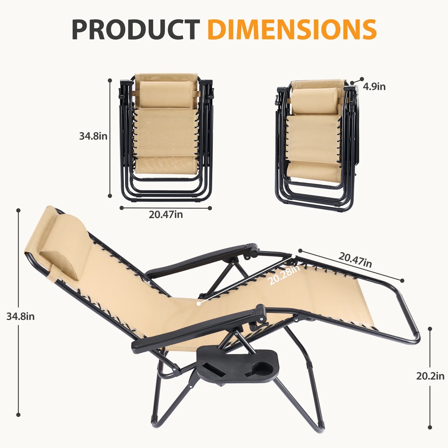 JHK Portable Zero Gravity Recliner Chairs Cup Holder Trays