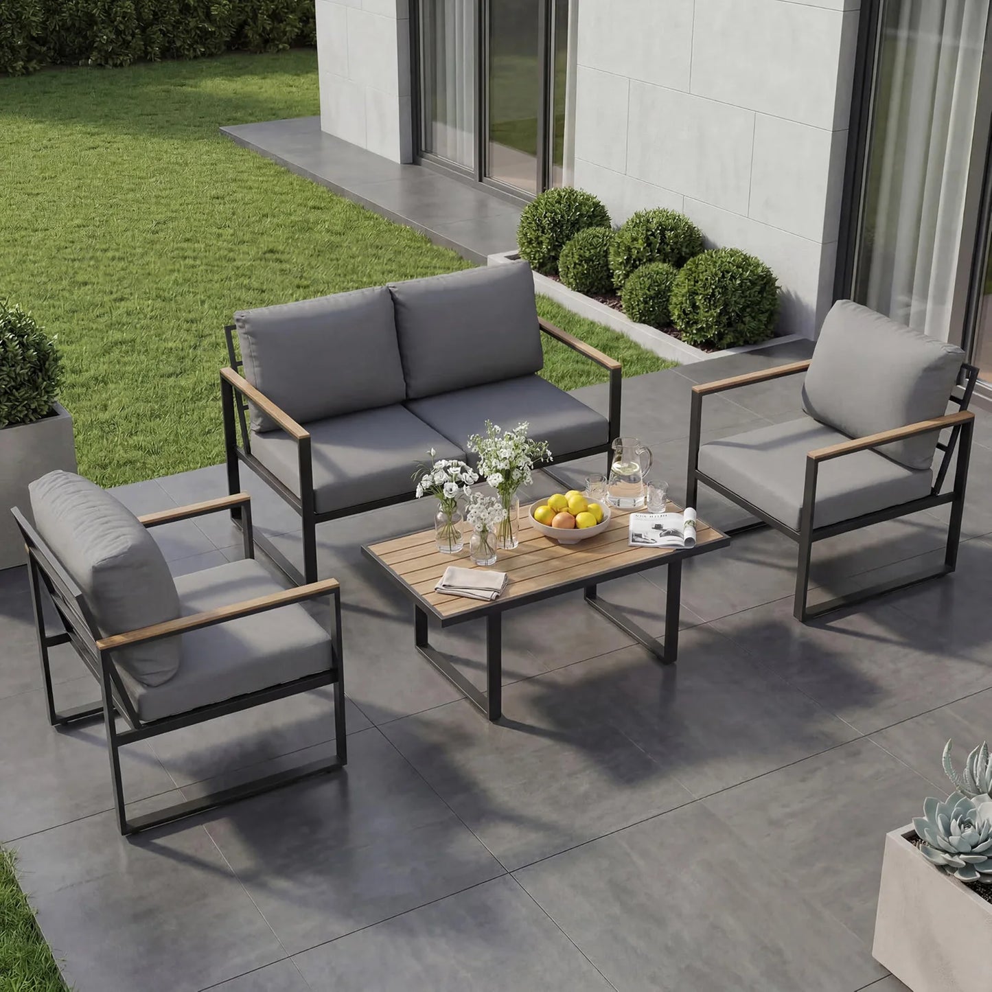 HobbyLane Modern 4-Piece Outdoor Patio Sectional Sofa With Coffee Table