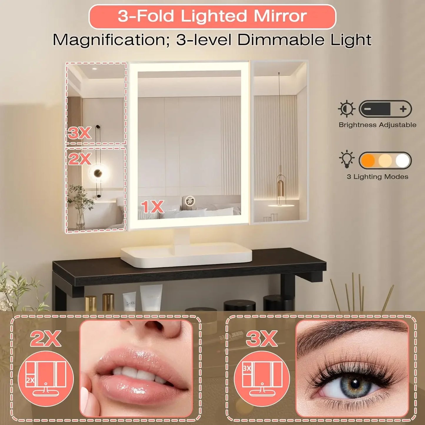 Rosewood Vanity Desk With Mirror And Lights