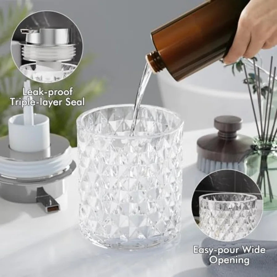 Glass Bathroom 5Pcs Crystal Set Foaming Soap Dispenser