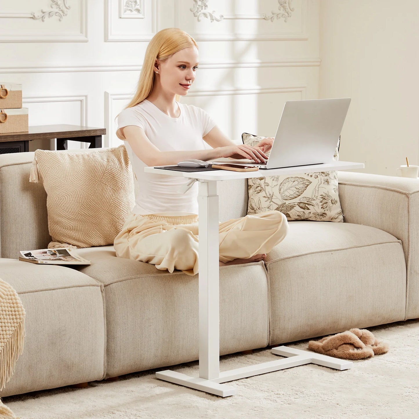 JHK Overbed Bedside Sofa Table With Height Adjustable Desk