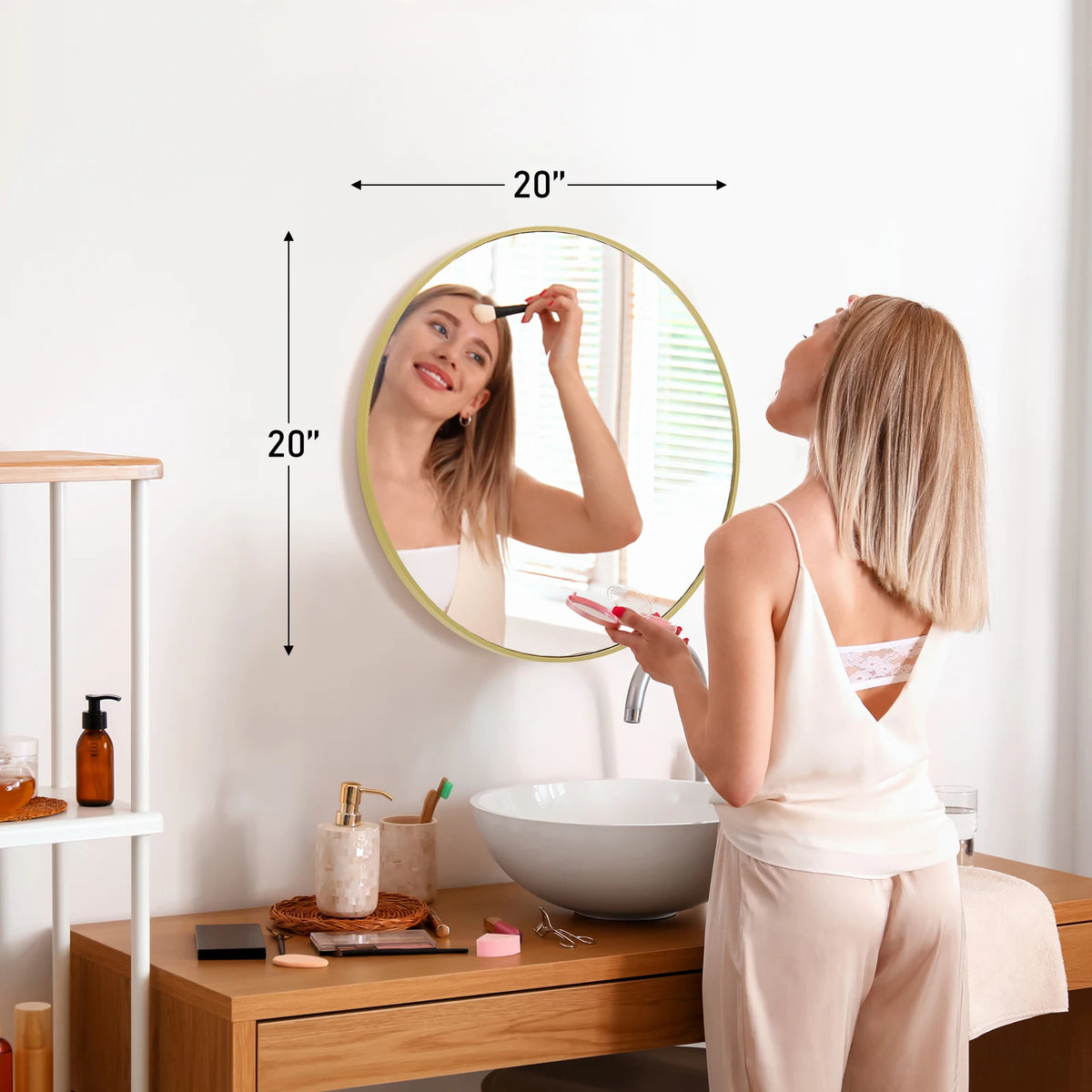JHK Modern Round Vanity Mirror With Metal Frame