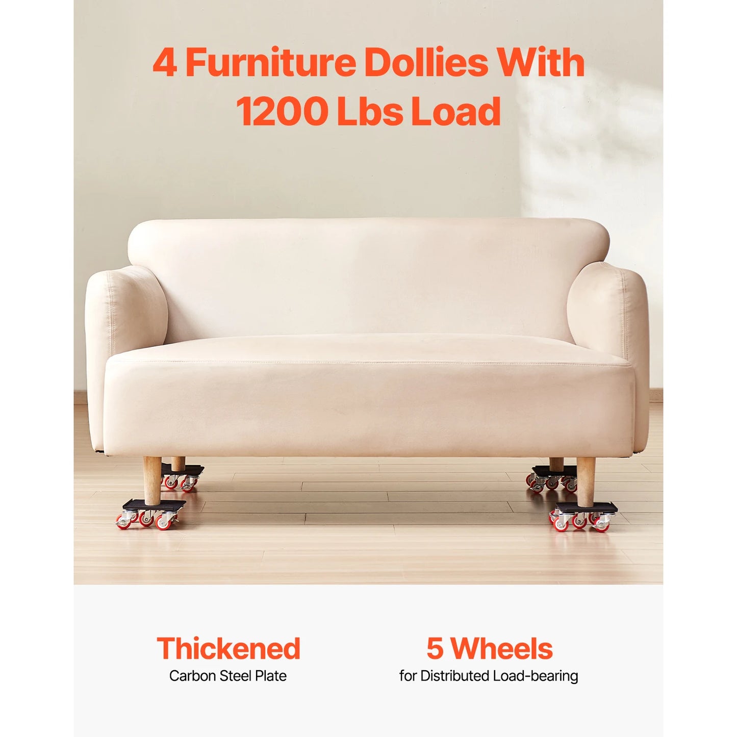 SucceBuy 4PCS Furniture Dolly 1200Lbs/3474Lbs Fridge Movers with 5 360° Rotation Wheels&Lift Slider Tool Set for Appliances Sofa