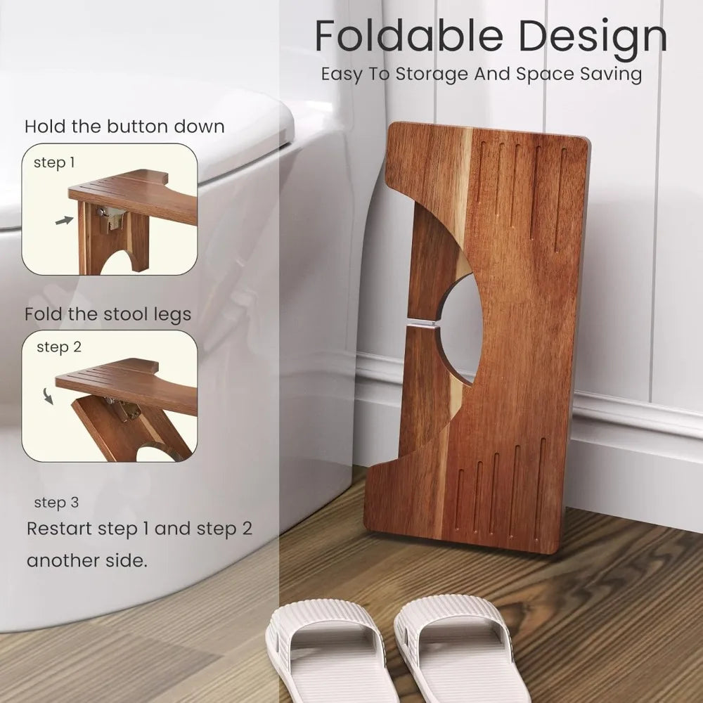 XIUWO Acacia Wood Foldable Squat Stool Non Slip For Adults