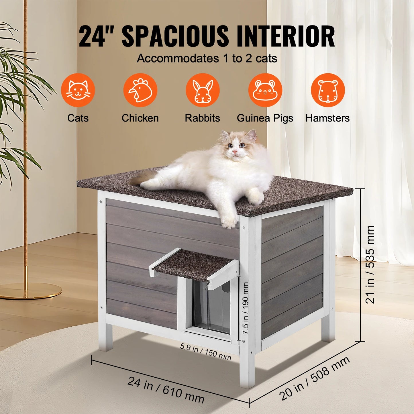 SucceBuy Outdoor Cat House Weatherproof Wooden Shelter