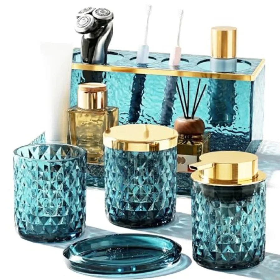 Glass Bathroom 5Pcs Crystal Set Foaming Soap Dispenser