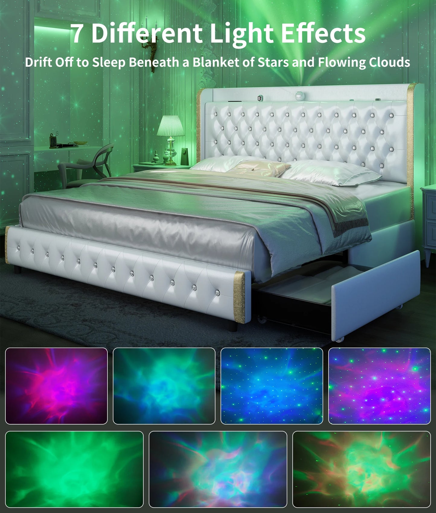 GEGOFORU Queen LED Bed Frame With Galaxy Projector Bluetooth