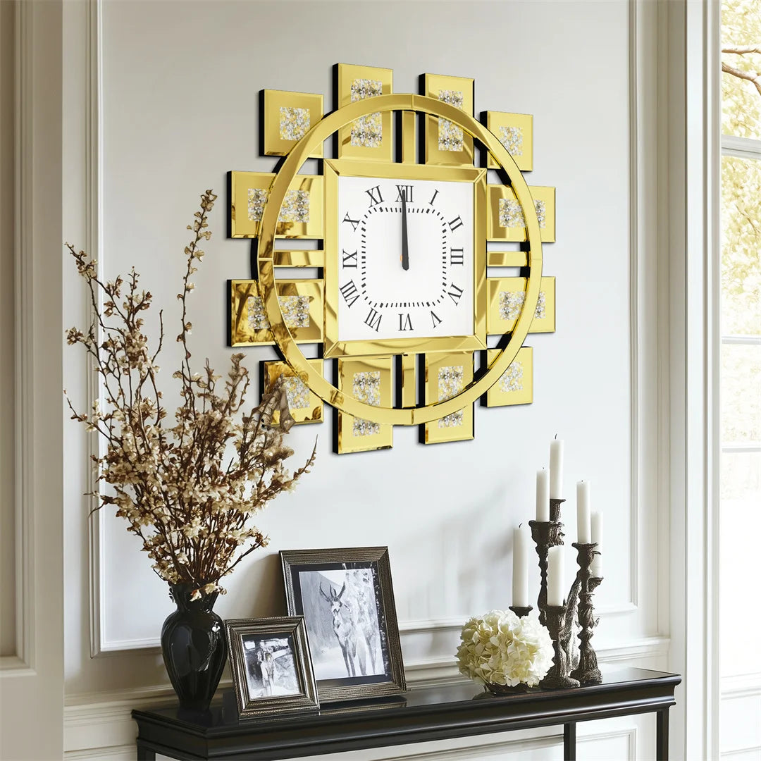 Decorative Wall Clock With Crushed Diamond Crystal Inlay