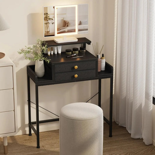 Rosewood Vanity Desk With Mirror And Lights