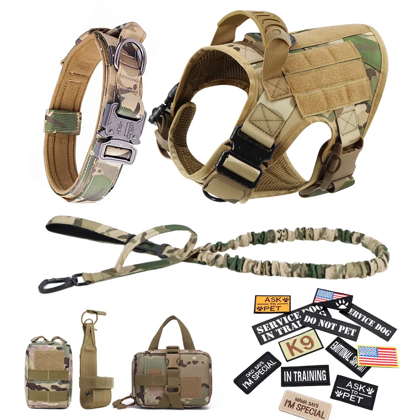Military Dog Harness Vest Set With Patches For Malinois