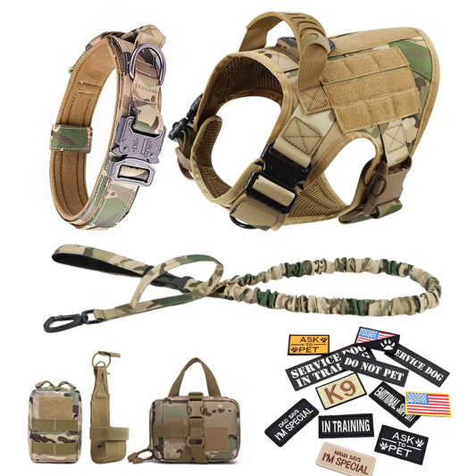Military Dog Harness Vest Set With Patches For Malinois