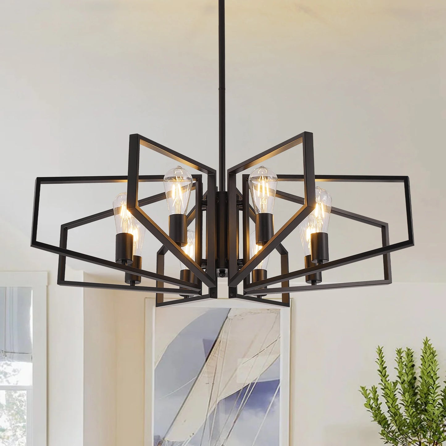 Geometric 8-Light Chandelier With Adjustable Height Pendant