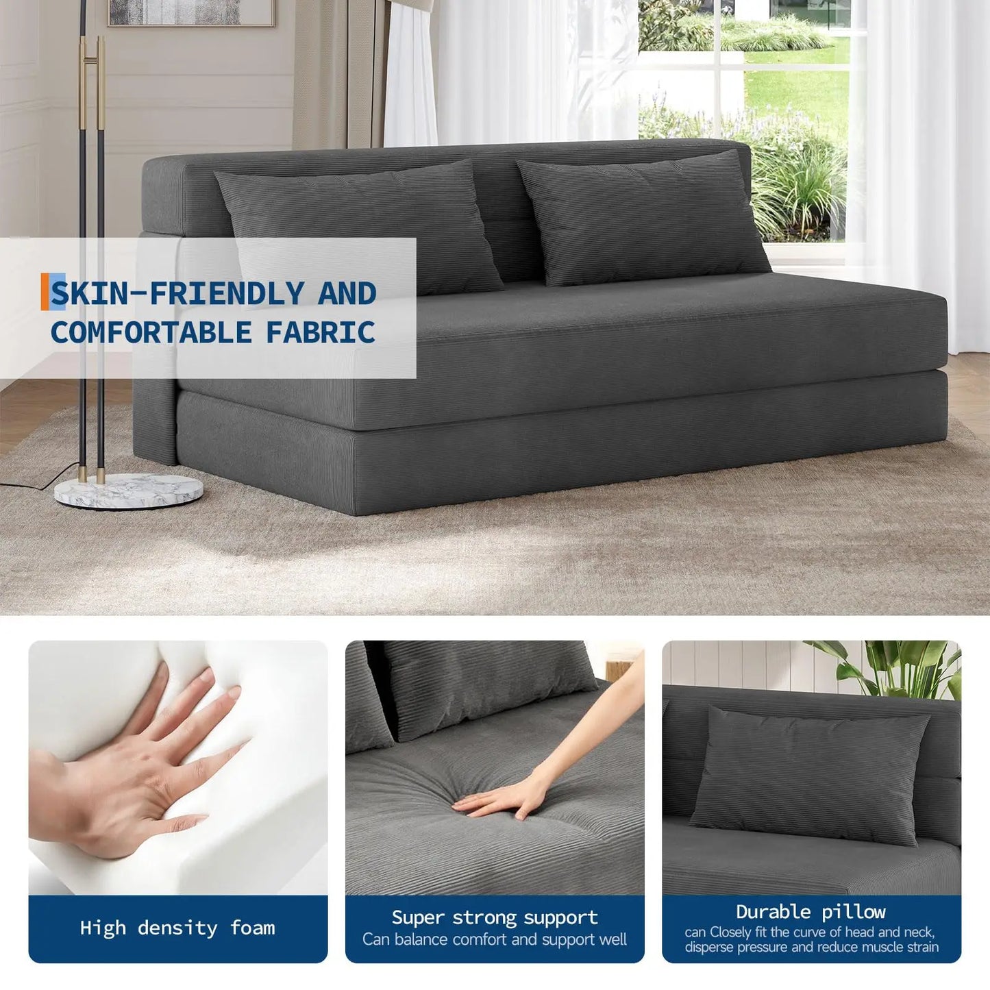 HobbyLane 4-in-1 Folding Sofa Bed With Pillow