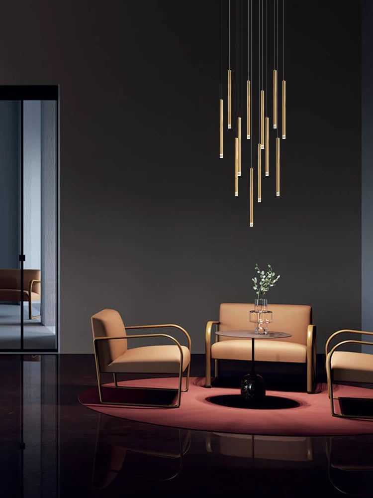 Campeggi Led Luxury Staircase Chandelier Gold Column