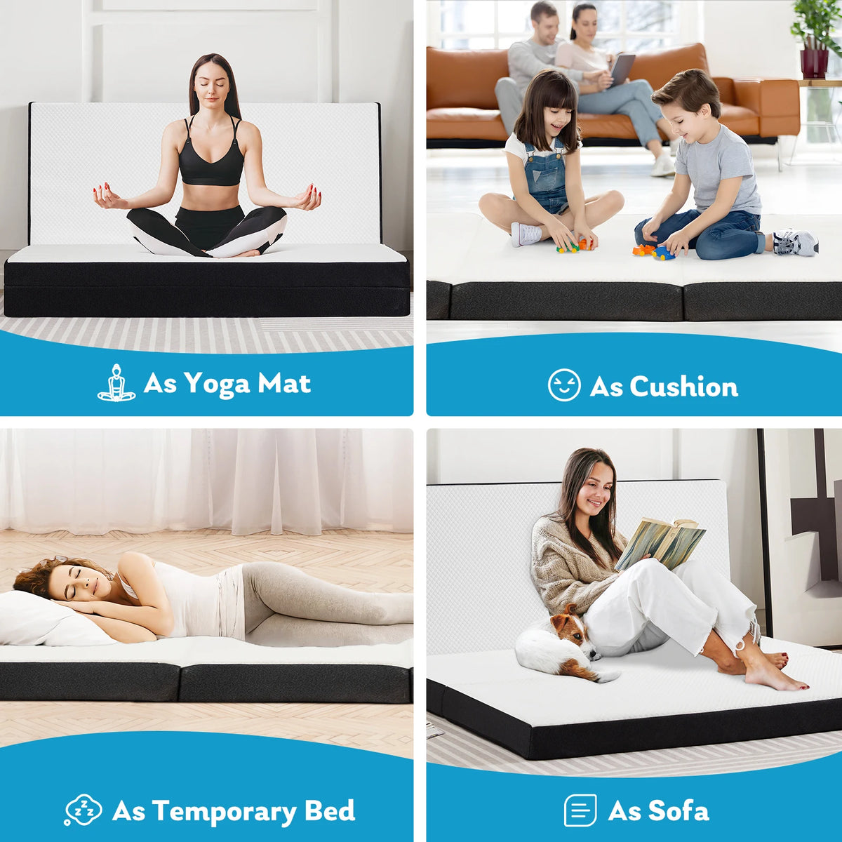 JHK Three Fold Portable Floor Bed With Memory Foam