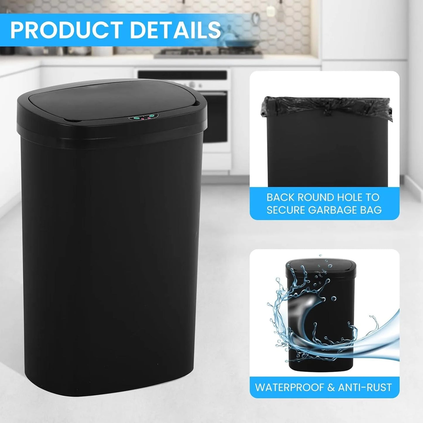 Automatic Motion Sensor Trash Can With Lid Odor Control