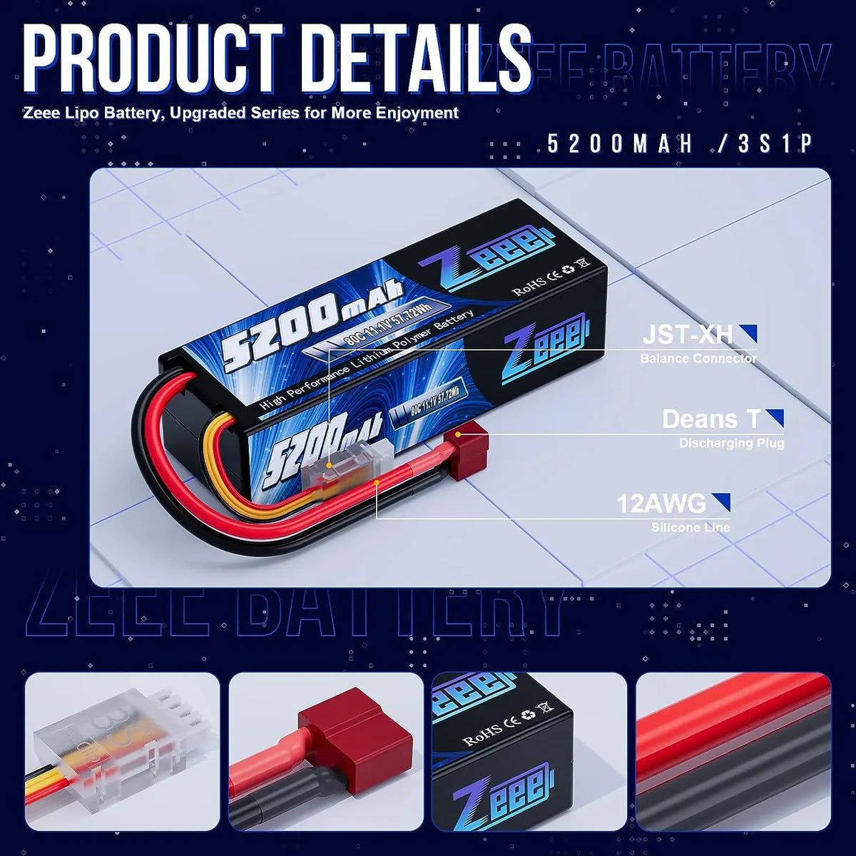 Zeee Hardcase LiPo Battery With Deans Plug For RC Cars