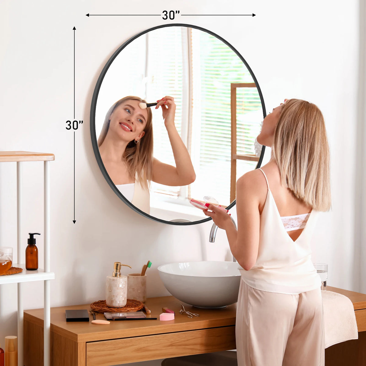 JHK Modern Round Vanity Mirror With Metal Frame