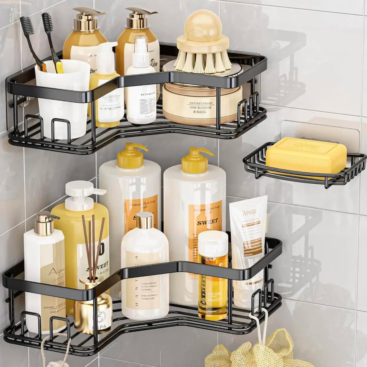 Adhesive Shower Caddy Set, Rustproof Stainless Steel, 5 Pack