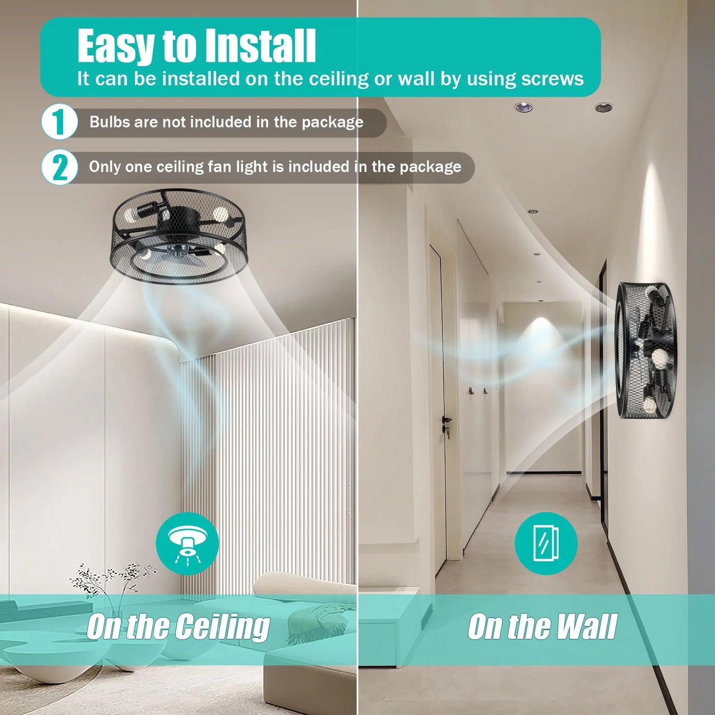 40W Ceiling Fan Light Fixture E27 Socket Bulbs Not Included