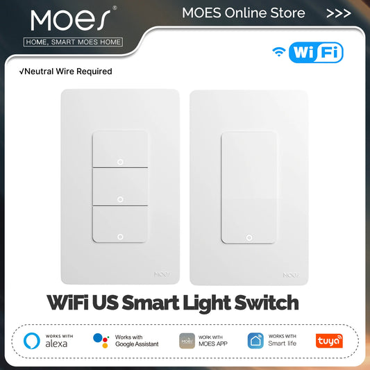 MOES Tuya WiFi Smart Light Switch US Pole Push Button