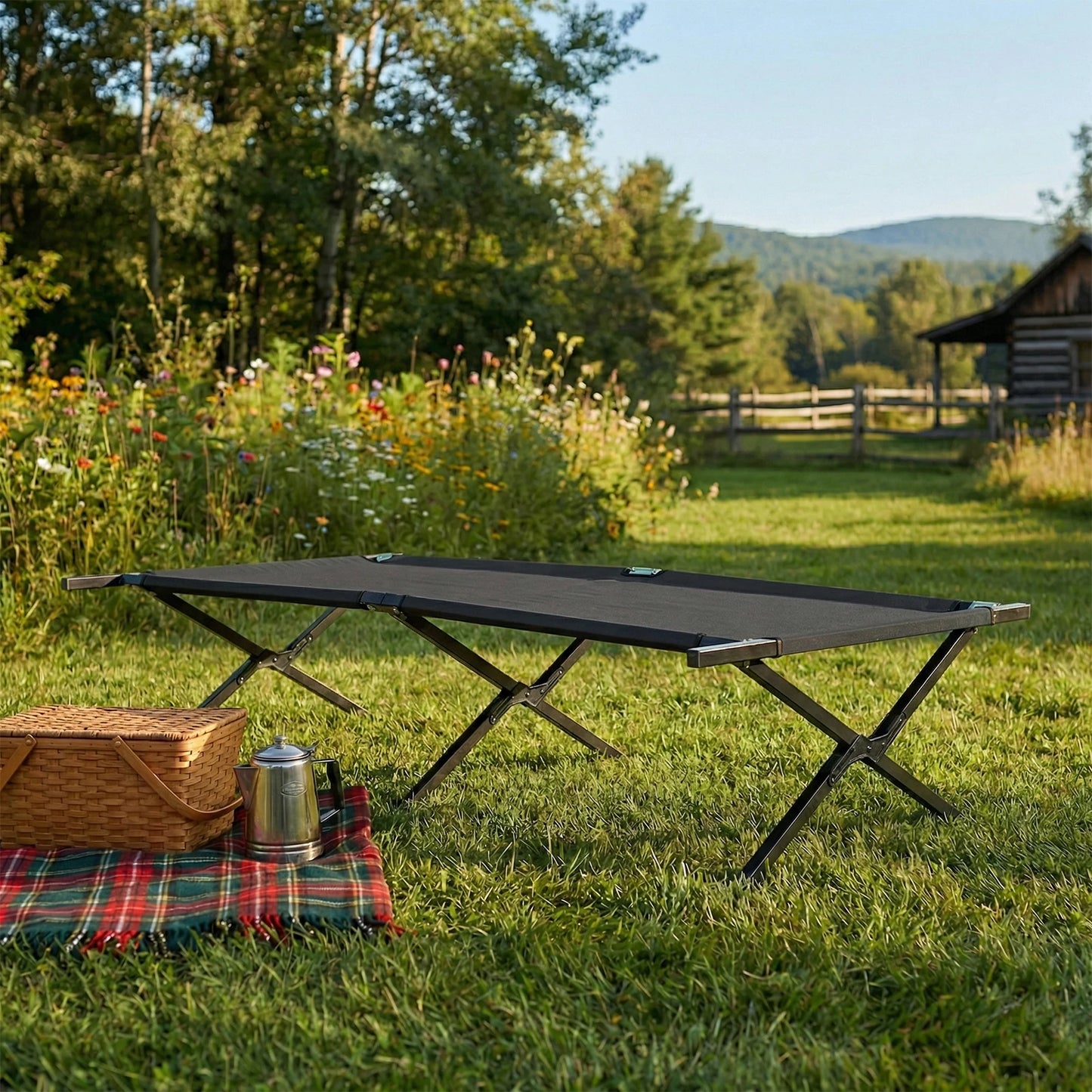 JHK Collapsible Camping Cot Lounge Chair 300 Lbs Capacity