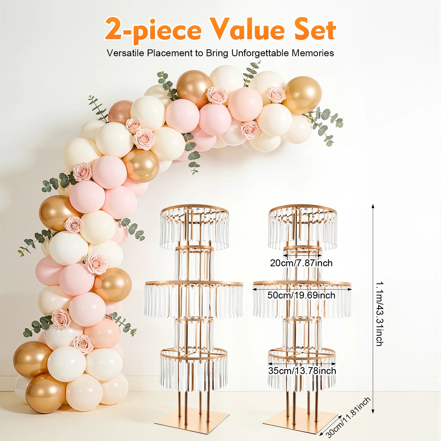 5 Tier Wedding Flower Stand Crystal Style Iron Acrylic