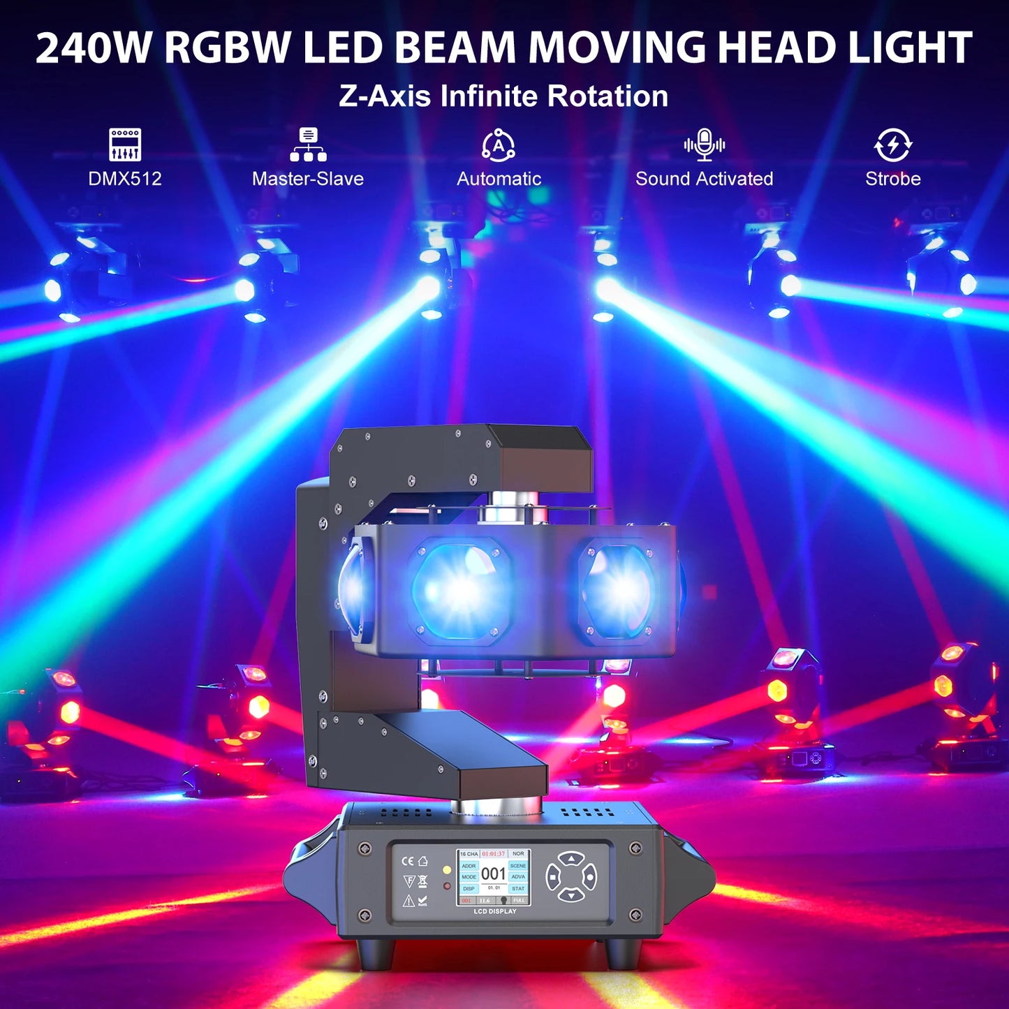 Yiflamefly 240W Beam Moving Head Lights RGBW DJ Stage Light
