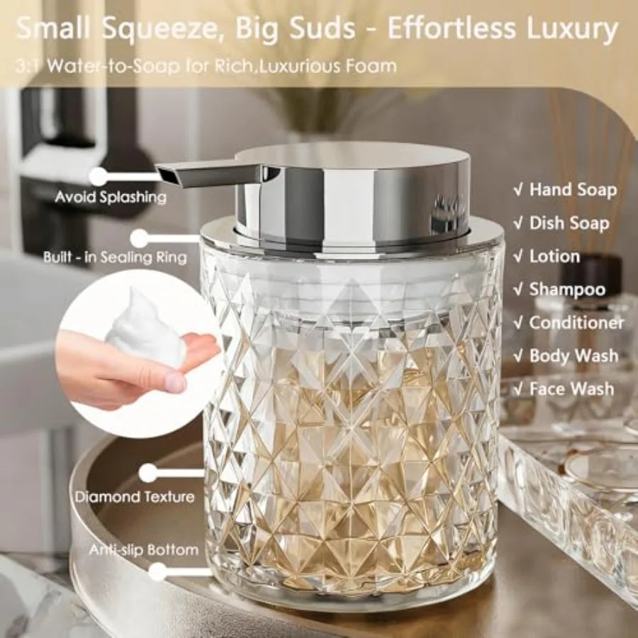 Glass Bathroom 5Pcs Crystal Set Foaming Soap Dispenser