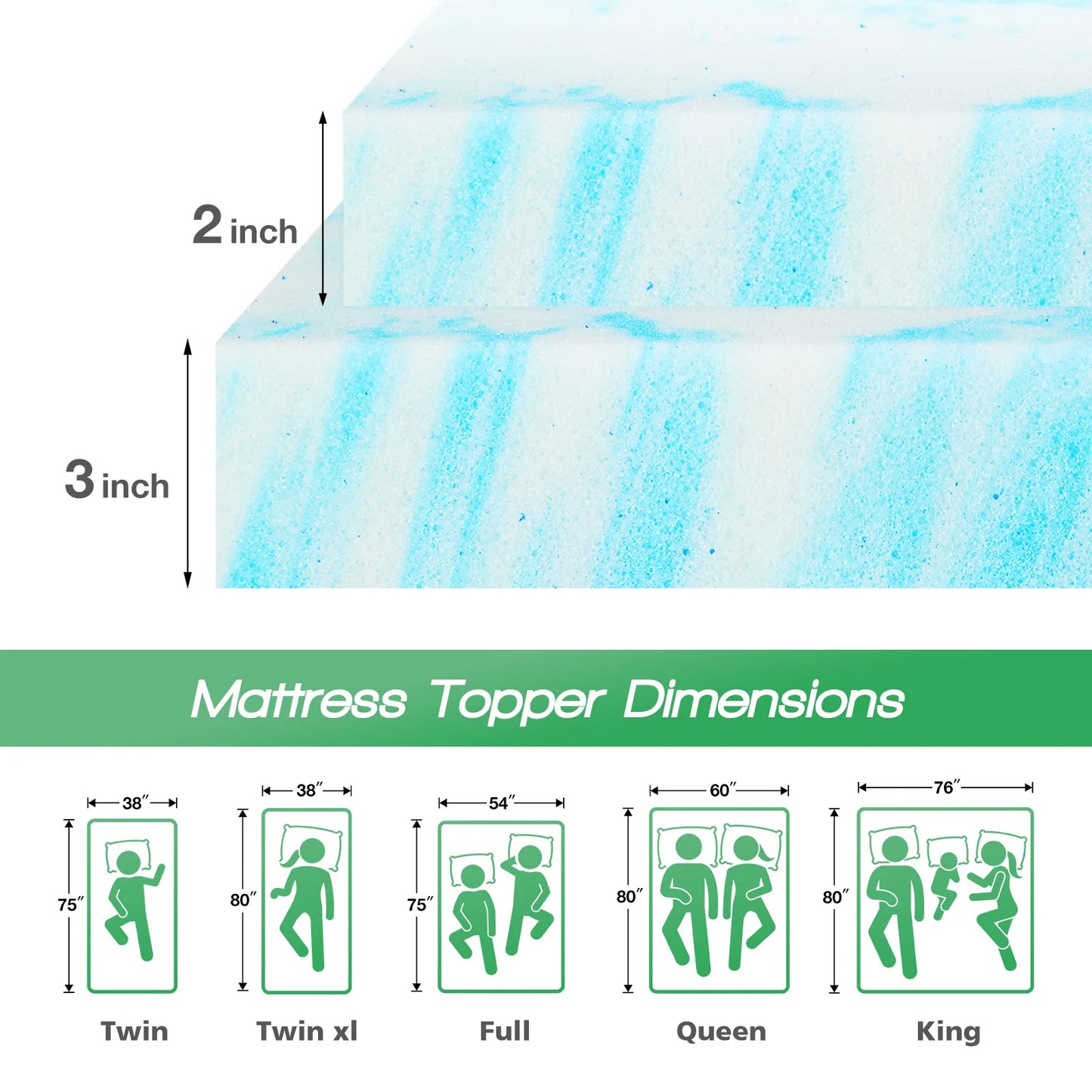 JHK Gel Cooling Memory Foam Mattress Topper