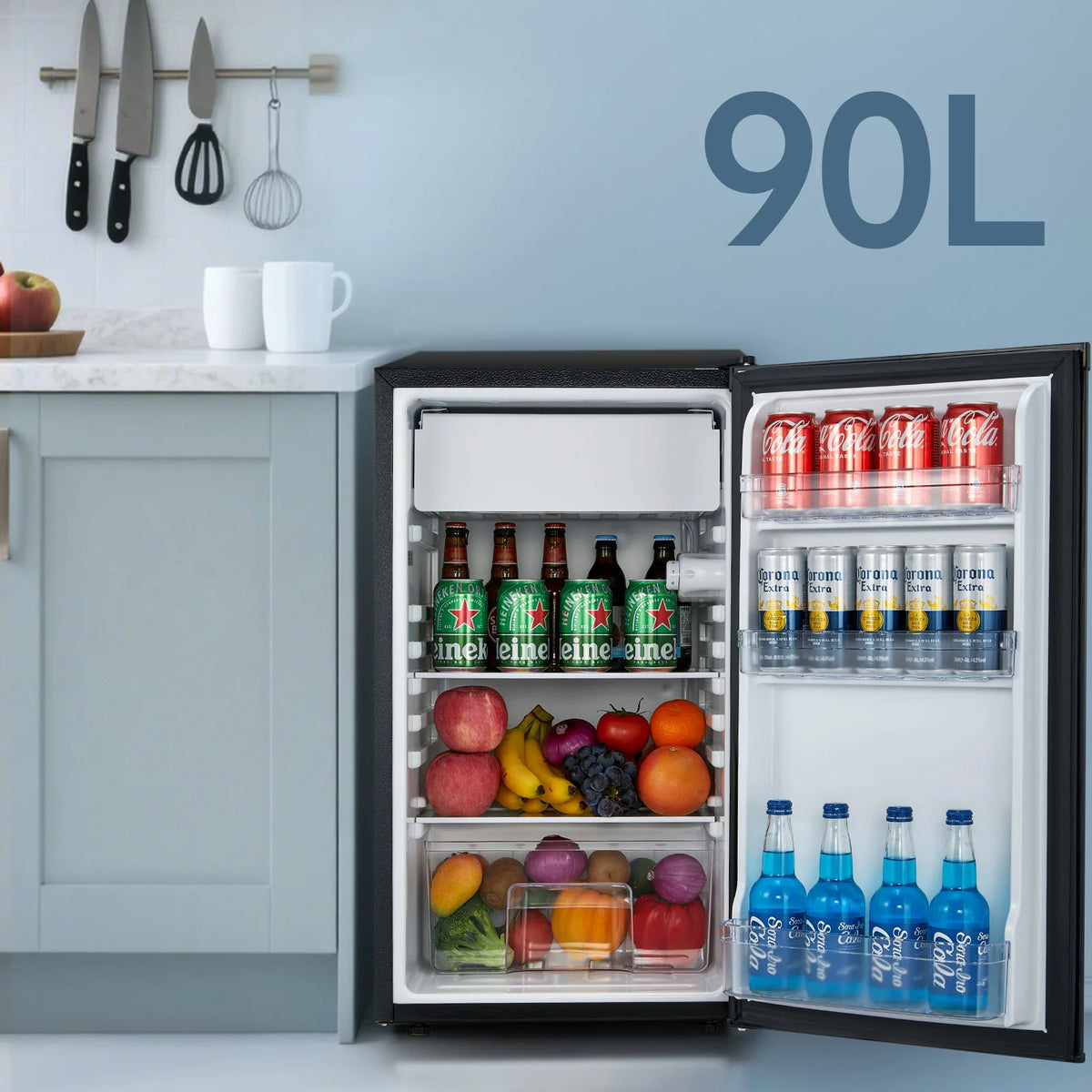 FOHERE Mini Refrigerator With Freezer And Thermostat