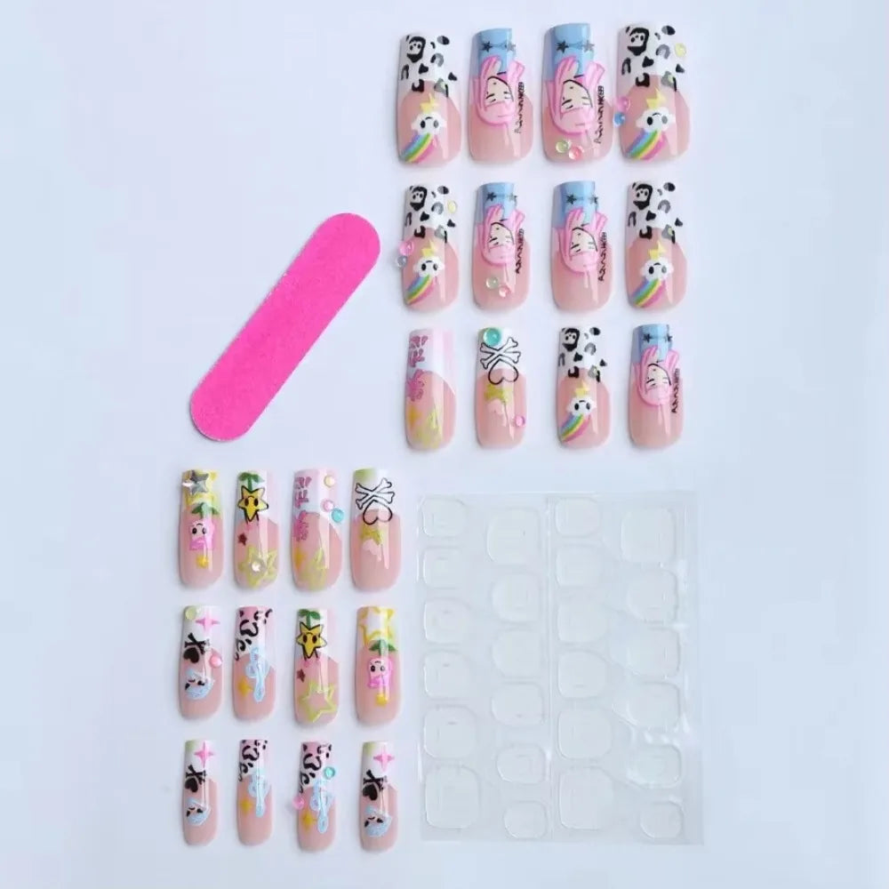 Japanese Cartoon Girl Reusable Press On Nails for Daily Wear