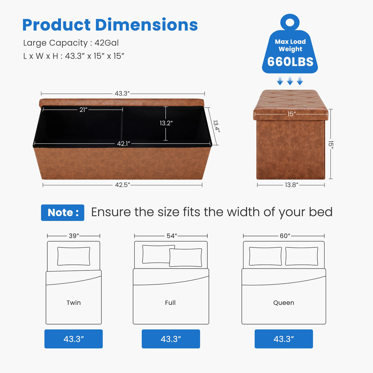 MCQ Faux Leather Ottoman Storage Bench for Home