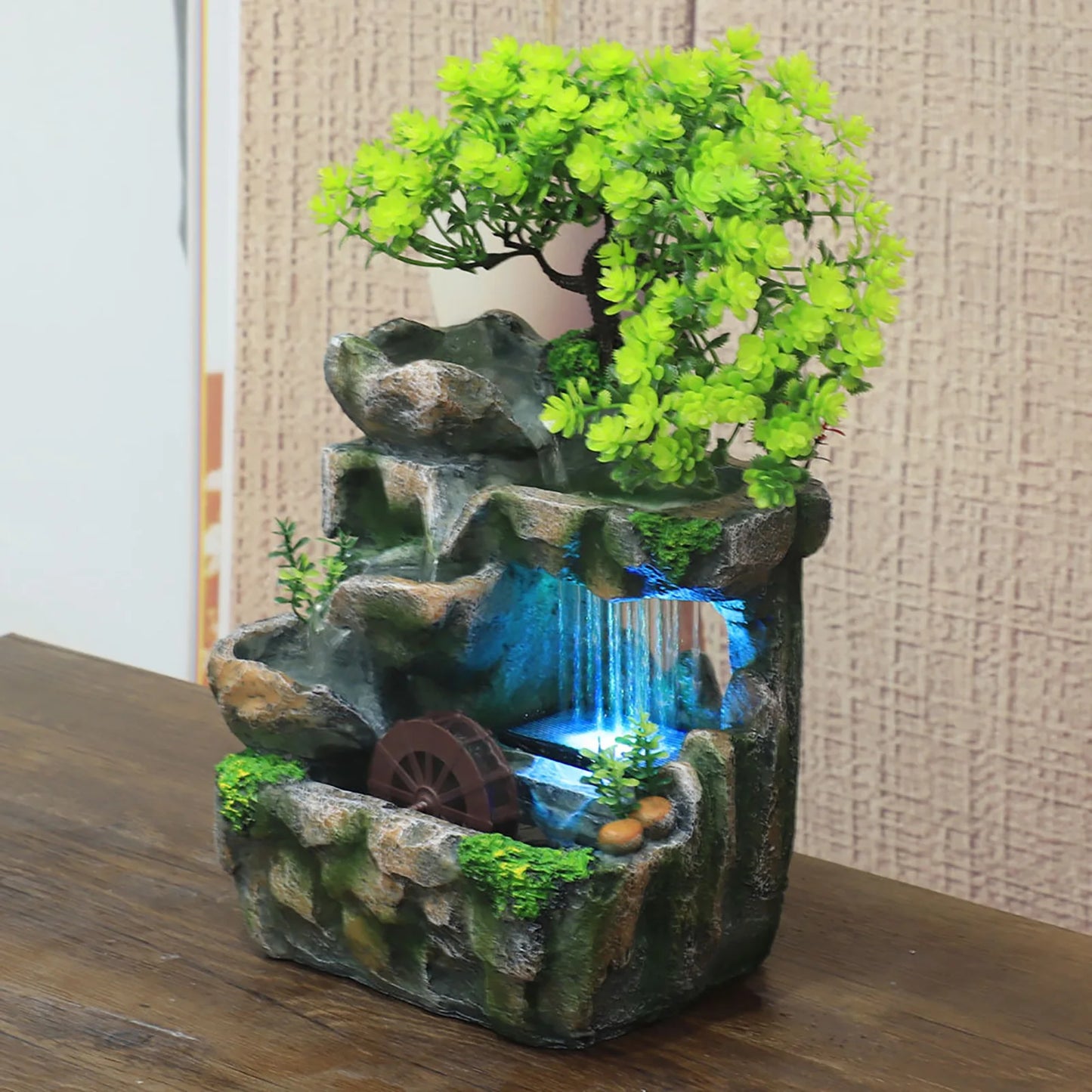 Indoor Room Fountain With Color Changing LED Waterfall Decor