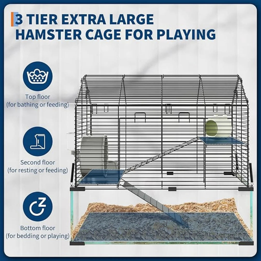 HiMISS 3 Tier Large Hamster Enclosure With Glass Panels